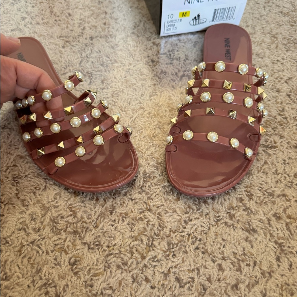 Nine West Women's Pearl and Stud Embellished Sandals - rose